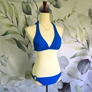 MODA STAR SWIM | Turquoise Halter Coconut Ring Bikini sz XS